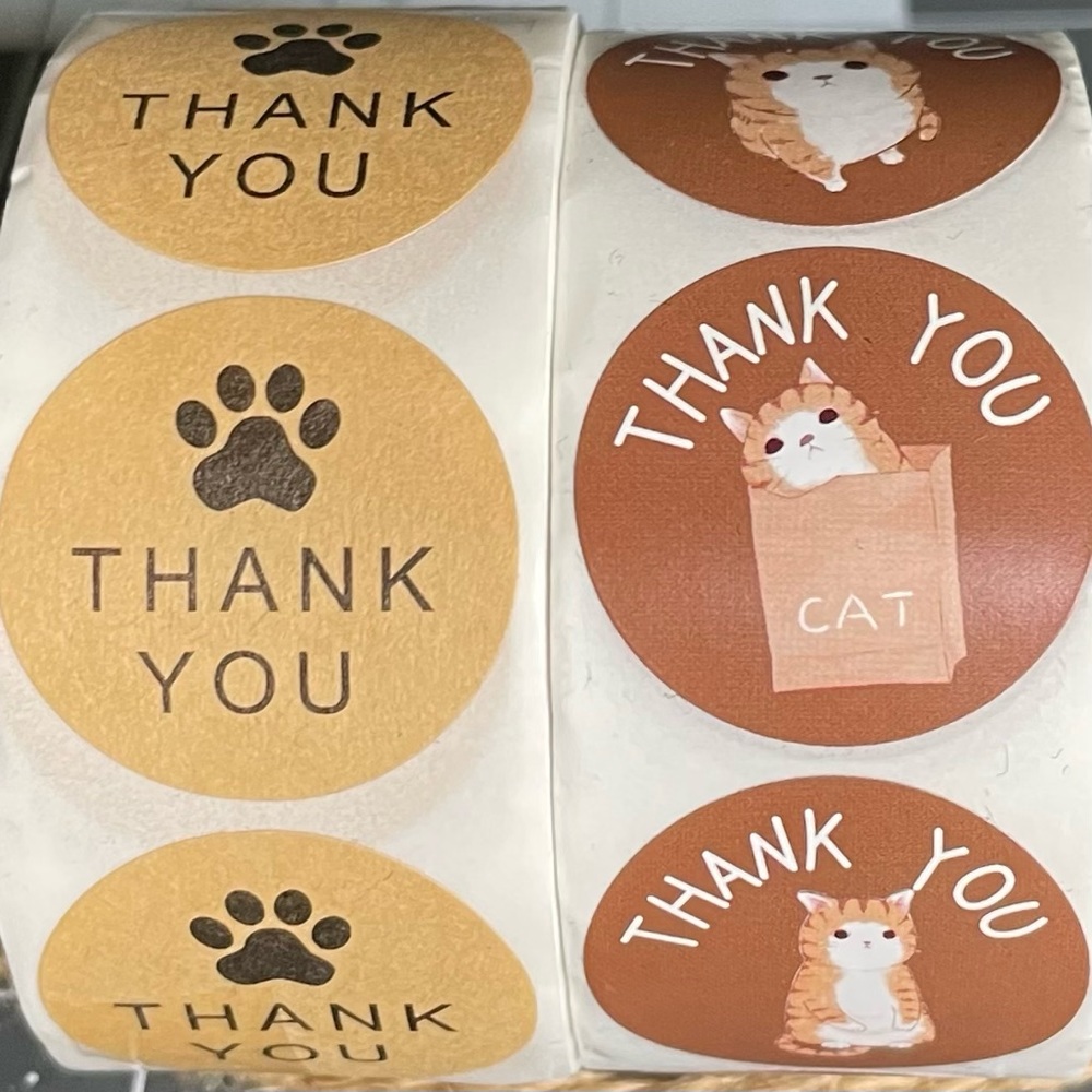 Thank You Self Adhesive New Sticker Rolls Each 500-1" Diameter 1-Cat 1-Paw Print